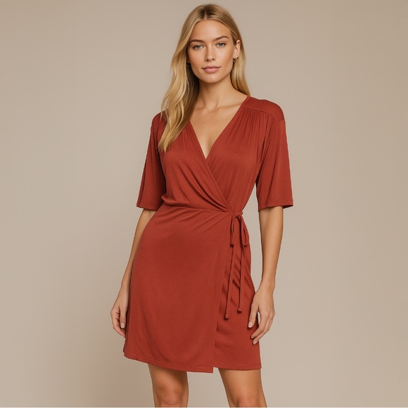 Lively Lumina Dresses & Skirts - A347 • Rust Modal Wrap Tie Mini Dress